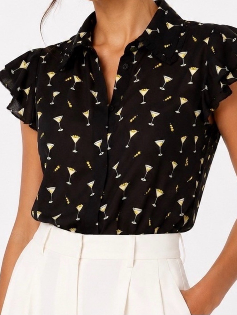 Alice + Olivia Martini Ruffled Silk Blouse NWT Size XS Vegas Cocktail Party🍸🫒